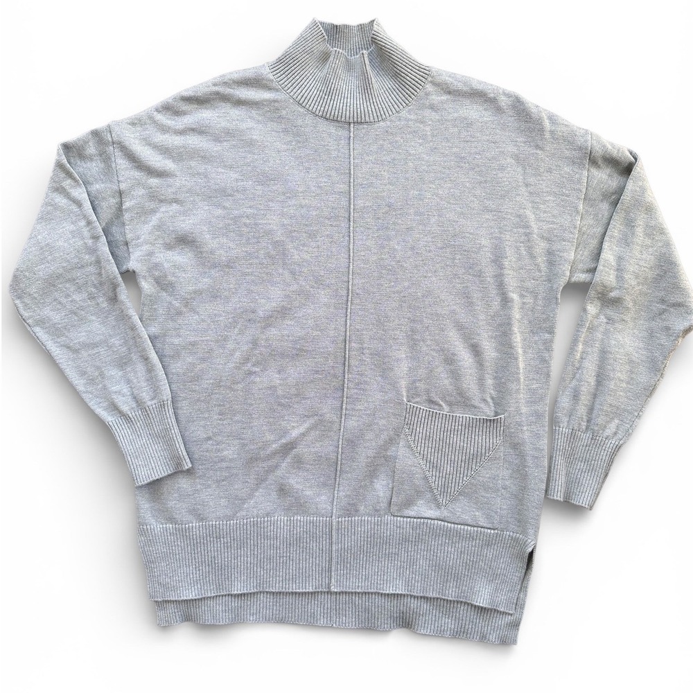Alison Sheri Mock Neck Sweater Women Small Gray Excellent‎ Cashmere Blend Pocket